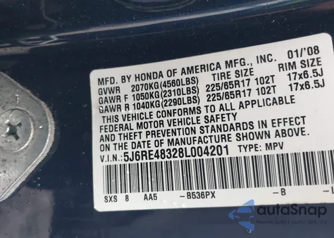 2008 Honda Cr-V Lx from USA, damaged, VIN 5J6RE48328L004201